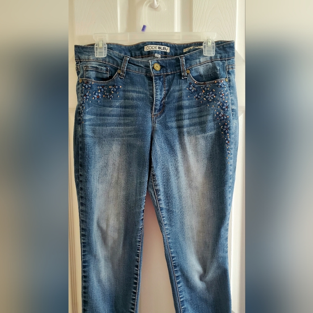Code Bleu Embellished Straight Leg Jeans - Blue